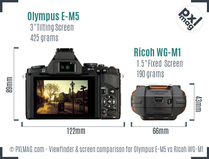 Olympus E-M5 vs Ricoh WG-M1 Screen and Viewfinder comparison