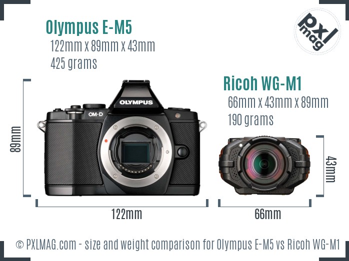 Olympus E-M5 vs Ricoh WG-M1 size comparison Olympus E-M5 vs Ricoh WG-M1 size comparison