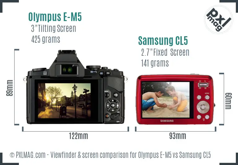Olympus E-M5 vs Samsung CL5 Screen and Viewfinder comparison