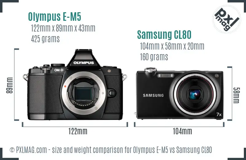 Olympus E-M5 vs Samsung CL80 size comparison