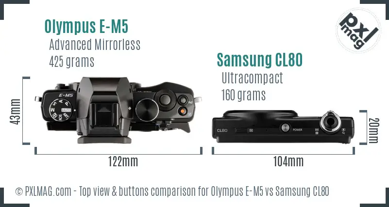 Olympus E-M5 vs Samsung CL80 top view buttons comparison