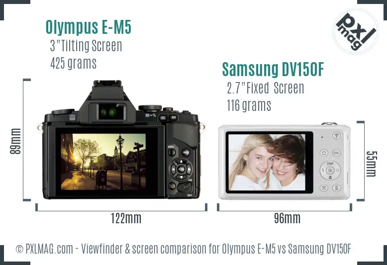 Olympus E-M5 vs Samsung DV150F Screen and Viewfinder comparison