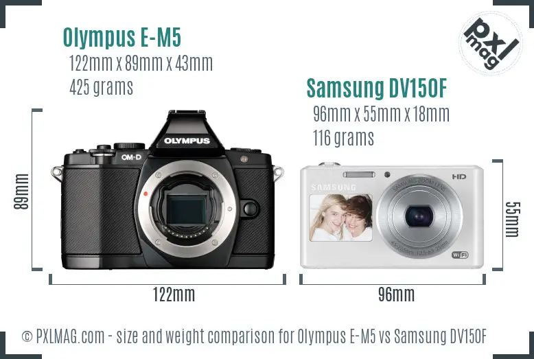 Olympus E-M5 vs Samsung DV150F size comparison