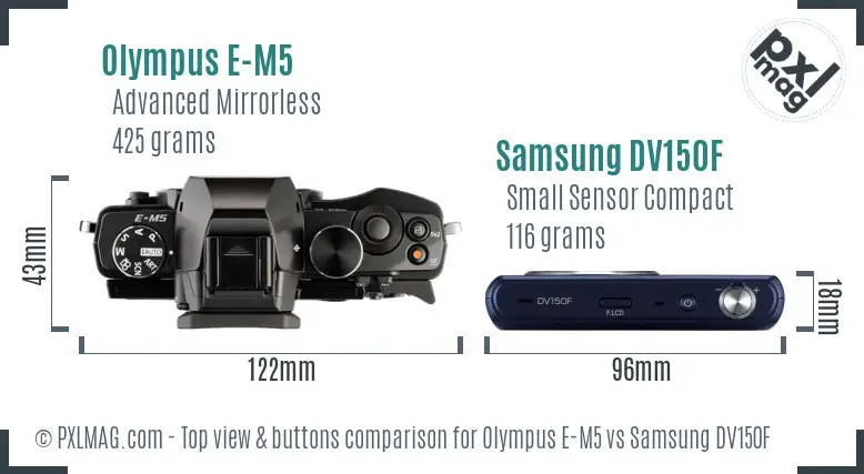 Olympus E-M5 vs Samsung DV150F top view buttons comparison