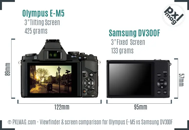 Olympus E-M5 vs Samsung DV300F Screen and Viewfinder comparison
