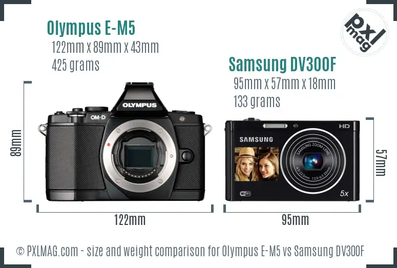 Olympus E-M5 vs Samsung DV300F size comparison
