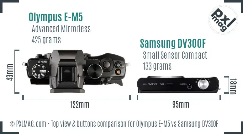 Olympus E-M5 vs Samsung DV300F top view buttons comparison