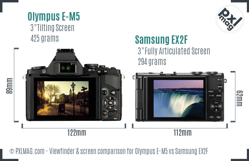 Olympus E-M5 vs Samsung EX2F Screen and Viewfinder comparison