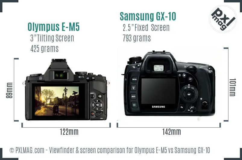 Olympus E-M5 vs Samsung GX-10 Screen and Viewfinder comparison