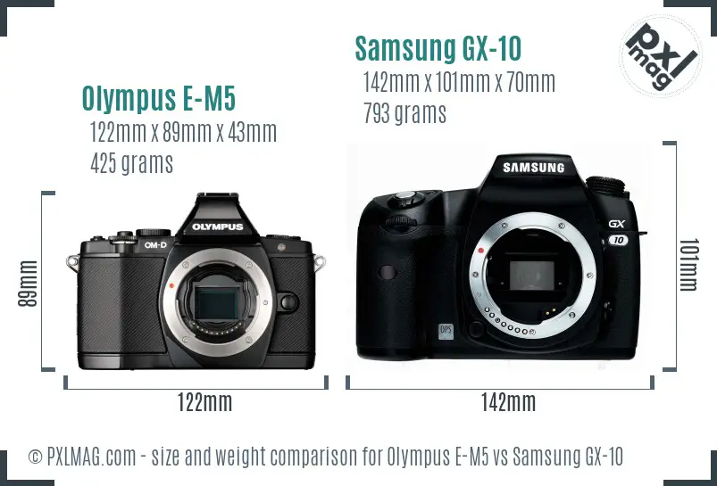 Olympus E-M5 vs Samsung GX-10 size comparison