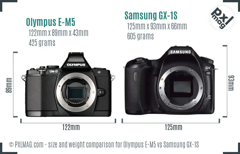 Olympus E-M5 vs Samsung GX-1S size comparison Olympus E-M5 vs Samsung GX-1S size comparison