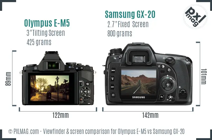 Olympus E-M5 vs Samsung GX-20 Screen and Viewfinder comparison