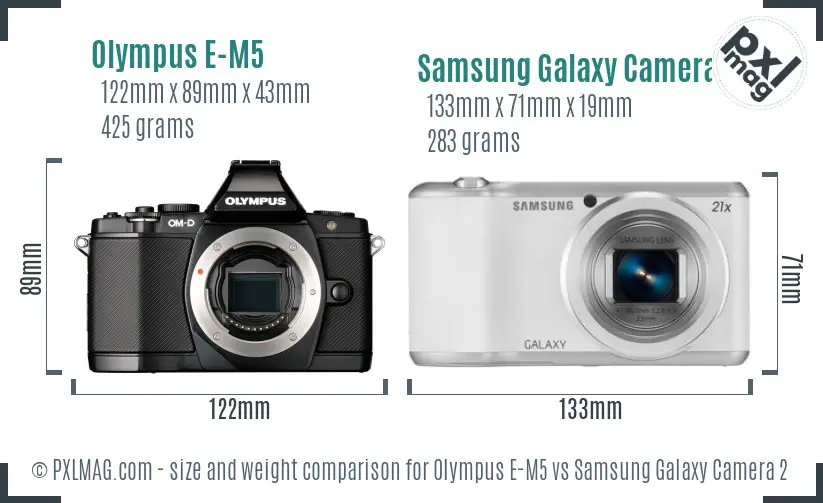 Olympus E-M5 vs Samsung Galaxy Camera 2 size comparison