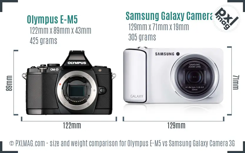 Olympus E-M5 vs Samsung Galaxy Camera 3G size comparison