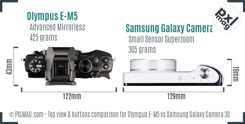 Olympus E-M5 vs Samsung Galaxy Camera 3G top view buttons comparison