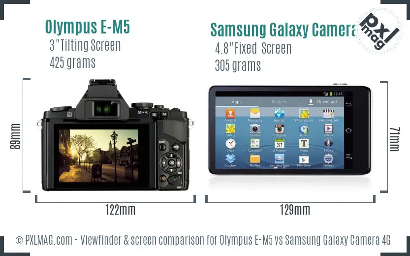 Olympus E-M5 vs Samsung Galaxy Camera 4G Screen and Viewfinder comparison
