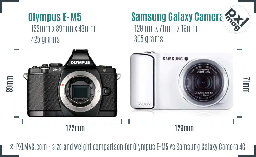 Olympus E-M5 vs Samsung Galaxy Camera 4G size comparison