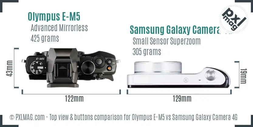 Olympus E-M5 vs Samsung Galaxy Camera 4G top view buttons comparison