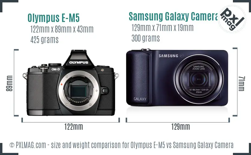 Olympus E-M5 vs Samsung Galaxy Camera size comparison