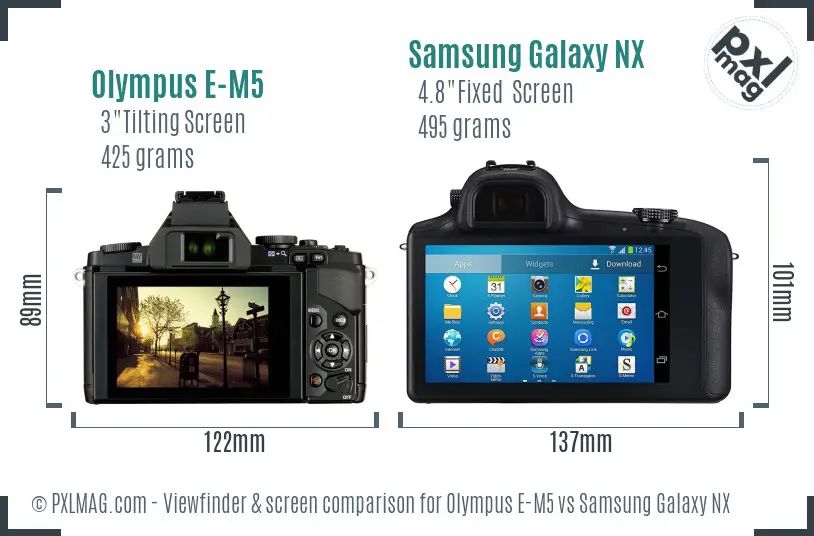 Olympus E-M5 vs Samsung Galaxy NX Screen and Viewfinder comparison