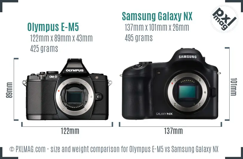 Olympus E-M5 vs Samsung Galaxy NX size comparison