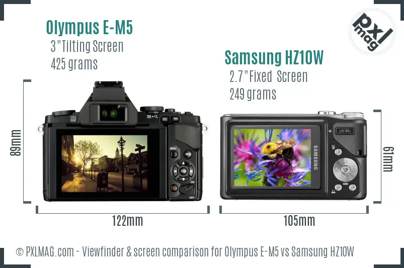 Olympus E-M5 vs Samsung HZ10W Screen and Viewfinder comparison