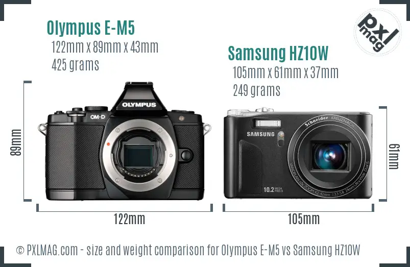 Olympus E-M5 vs Samsung HZ10W size comparison