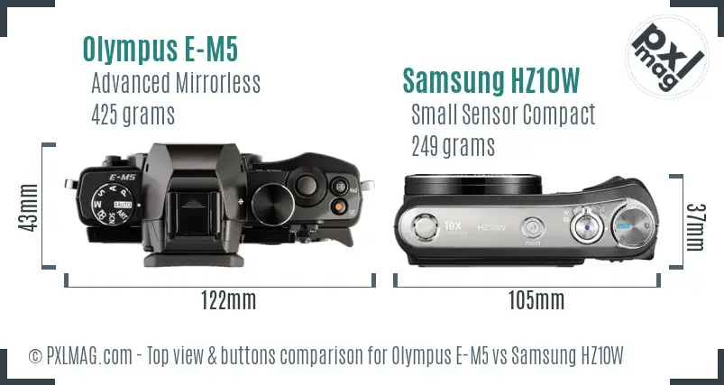 Olympus E-M5 vs Samsung HZ10W top view buttons comparison