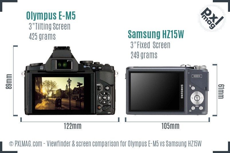 Olympus E-M5 vs Samsung HZ15W Screen and Viewfinder comparison