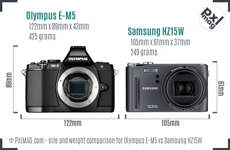 Olympus E-M5 vs Samsung HZ15W size comparison