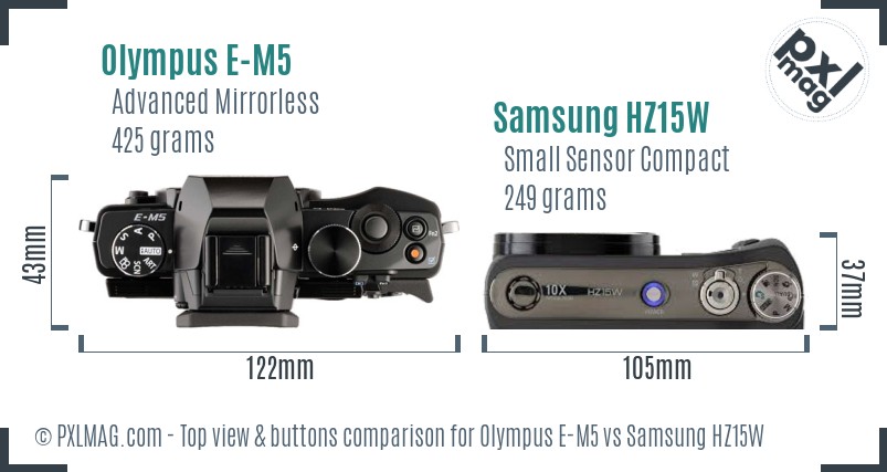 Olympus E-M5 vs Samsung HZ15W top view buttons comparison