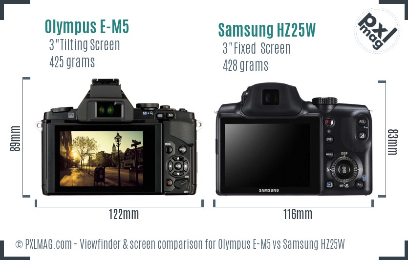 Olympus E-M5 vs Samsung HZ25W Screen and Viewfinder comparison