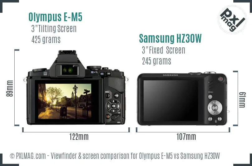 Olympus E-M5 vs Samsung HZ30W Screen and Viewfinder comparison