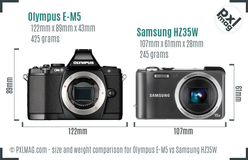 Olympus E-M5 vs Samsung HZ35W size comparison Olympus E-M5 vs Samsung HZ35W size comparison