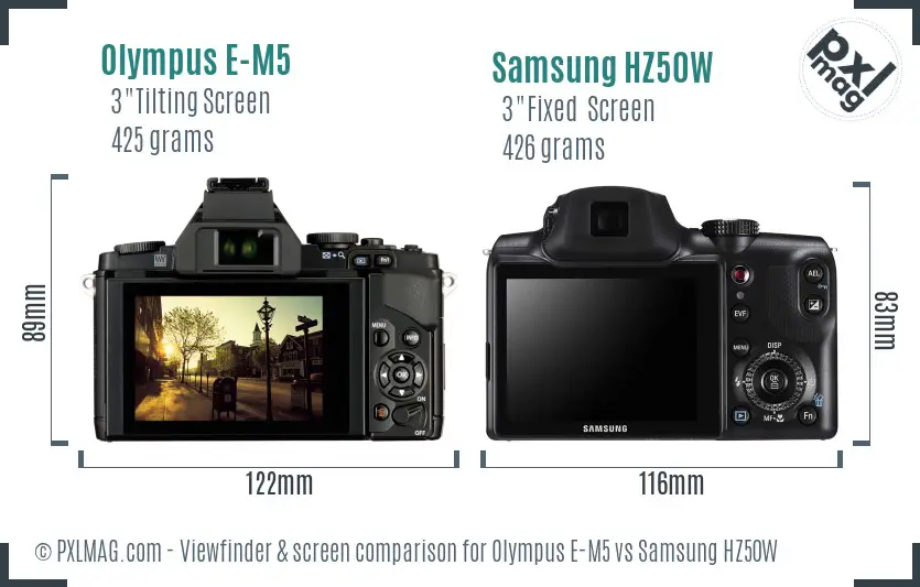 Olympus E-M5 vs Samsung HZ50W Screen and Viewfinder comparison Olympus E-M5 vs Samsung HZ50W Screen and Viewfinder comparison