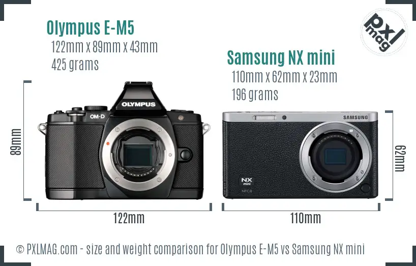 Olympus E-M5 vs Samsung NX mini size comparison Olympus E-M5 vs Samsung NX mini size comparison