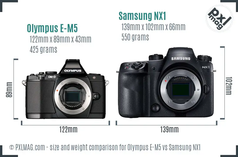 Olympus E-M5 vs Samsung NX1 size comparison