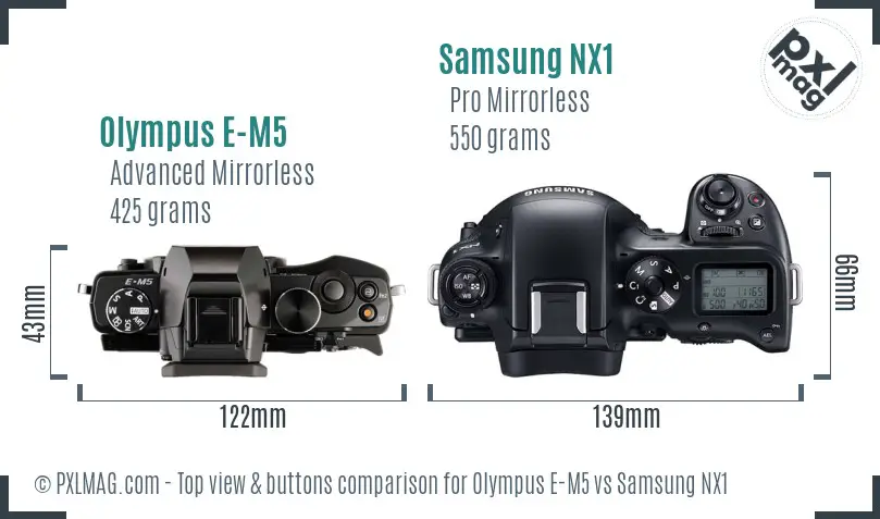 Olympus E-M5 vs Samsung NX1 top view buttons comparison