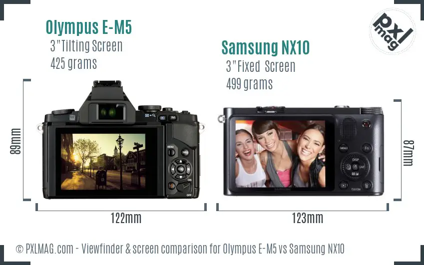 Olympus E-M5 vs Samsung NX10 Screen and Viewfinder comparison