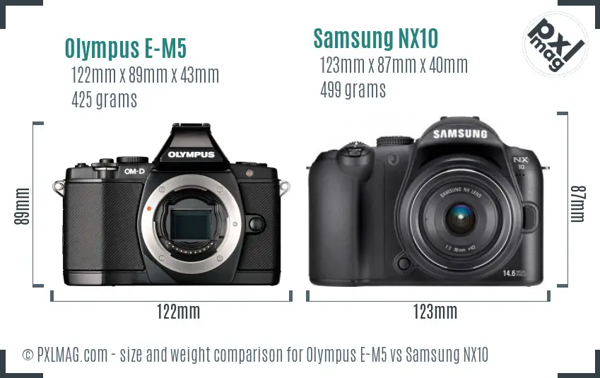 Olympus E-M5 vs Samsung NX10 size comparison