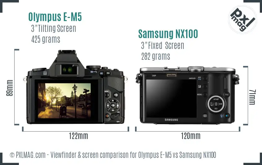 Olympus E-M5 vs Samsung NX100 Screen and Viewfinder comparison