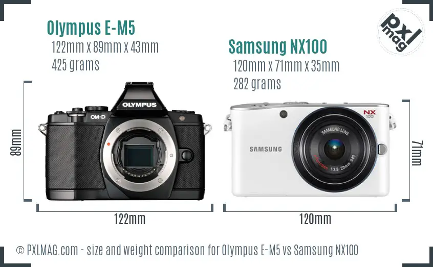 Olympus E-M5 vs Samsung NX100 size comparison