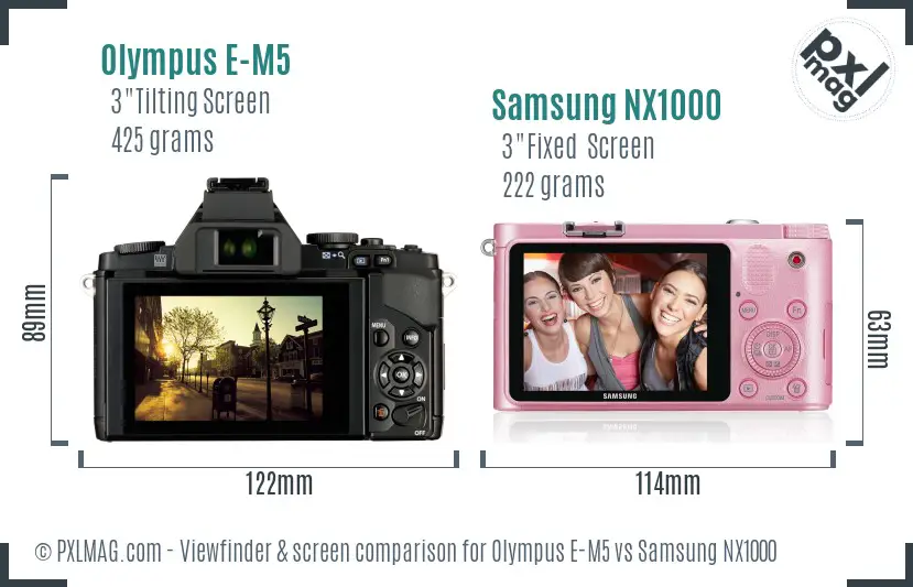Olympus E-M5 vs Samsung NX1000 Screen and Viewfinder comparison