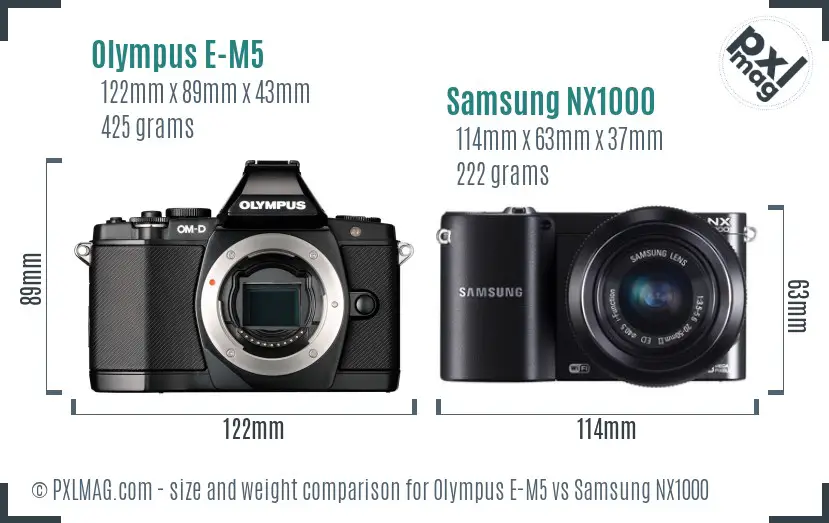 Olympus E-M5 vs Samsung NX1000 size comparison