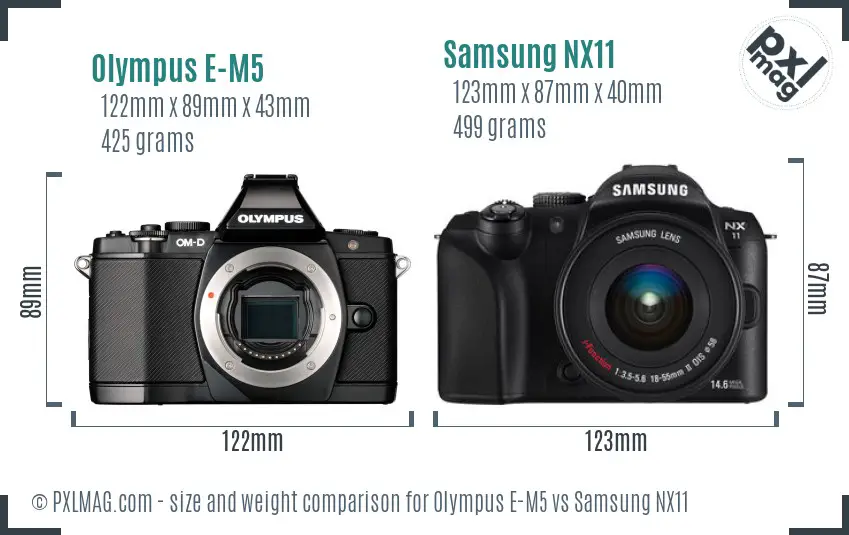 Olympus E-M5 vs Samsung NX11 size comparison