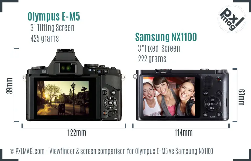 Olympus E-M5 vs Samsung NX1100 Screen and Viewfinder comparison