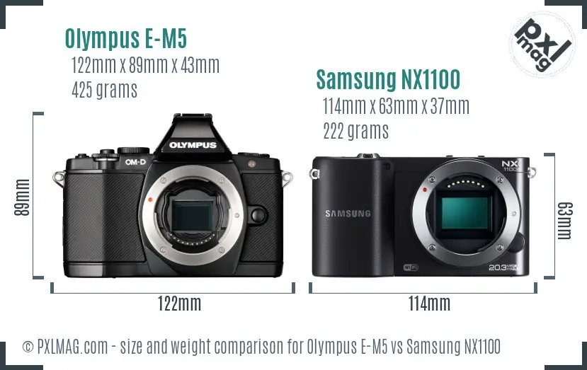 Olympus E-M5 vs Samsung NX1100 size comparison