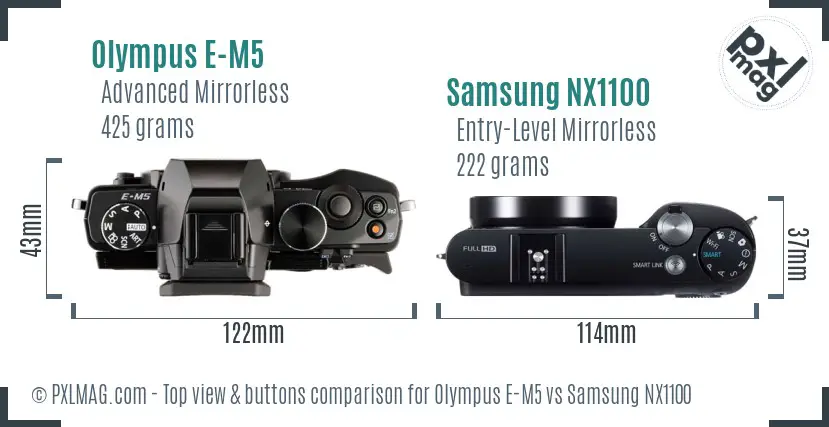 Olympus E-M5 vs Samsung NX1100 top view buttons comparison