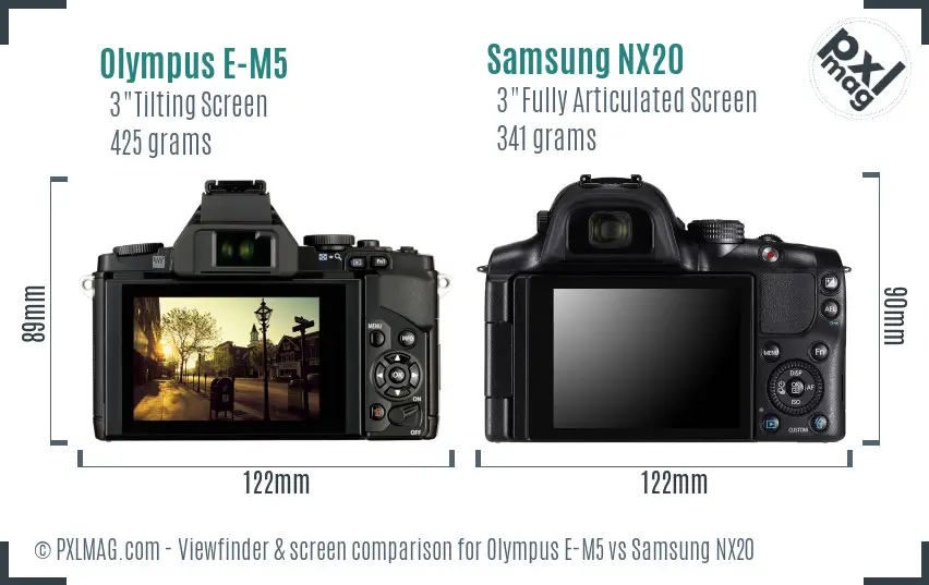 Olympus E-M5 vs Samsung NX20 Screen and Viewfinder comparison