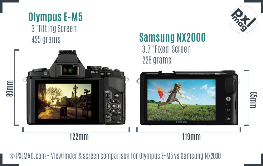 Olympus E-M5 vs Samsung NX2000 Screen and Viewfinder comparison